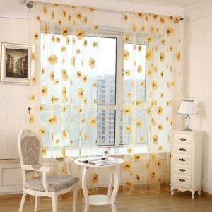 Sunflower Pattern Countryside Sheer Tulle Window Curtain